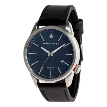 Quiksilver Timebox Leather Silver Blue Black - Analoge Uhr für Männer Begrenztes Angebot
