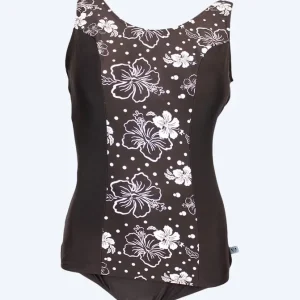 Markenprodukt Mirou Badeanzug mit Blumen für Damen in Plus Size - 1180s - Schwarz/Weiß
