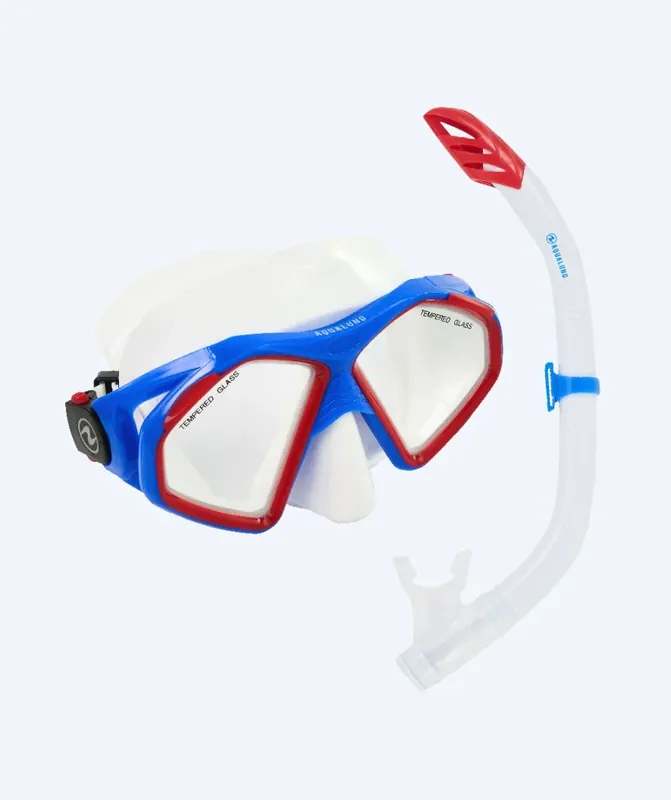 Aqualung Combo Schnorchelset für Erwachsene - Combo Hawkeye - Blau/Rot Abverkauf