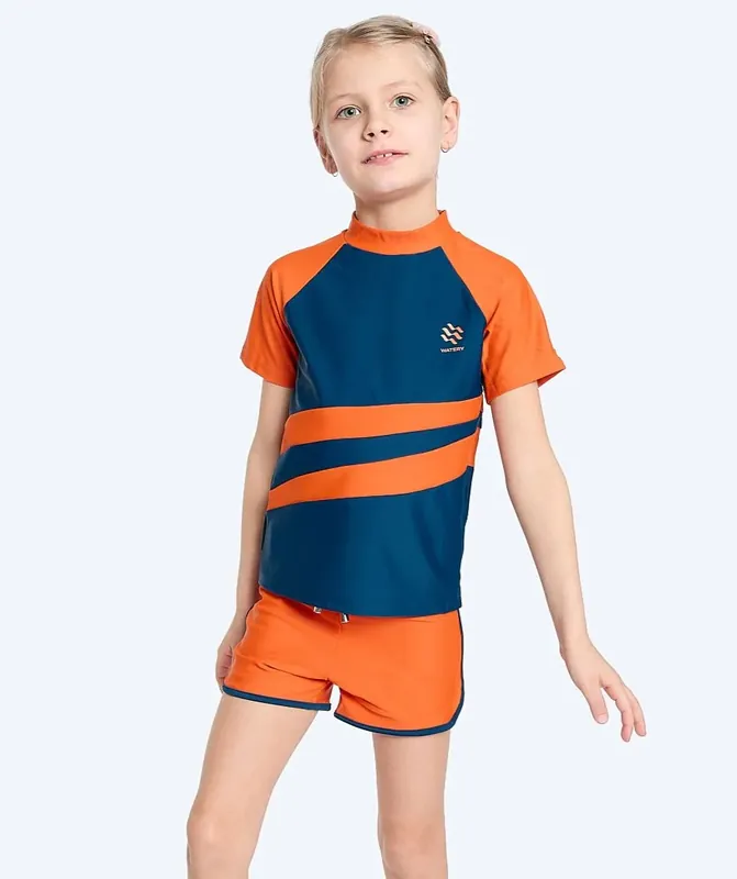 Watery UV Shirt für Kinder - Manami Kurzarm Rashguard - Orange/Blau Sichere Zahlung