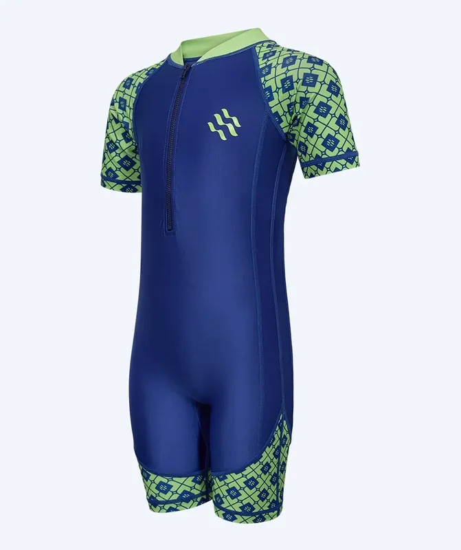 Watery UV Anzug für Kinder - Athena Kurzarm Rashguard - Grün/Dunkelblau Neu