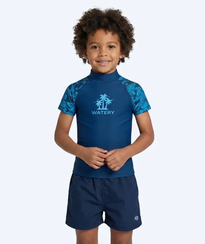 Watery UV Shirt für Kinder - Katsu Kurzarm Rashguard - Blau/Dunkelblau Schneller Versand
