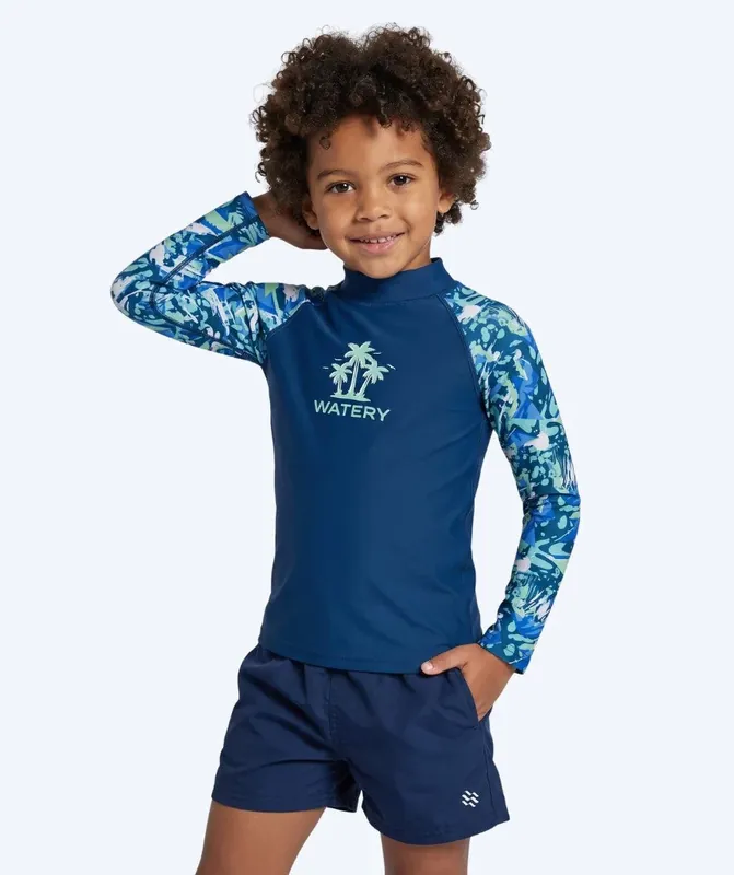 Watery UV Shirt für Kinder - Katsu Langarm Rashguard - Hellblau/Dunkelblau Heißes Angebot