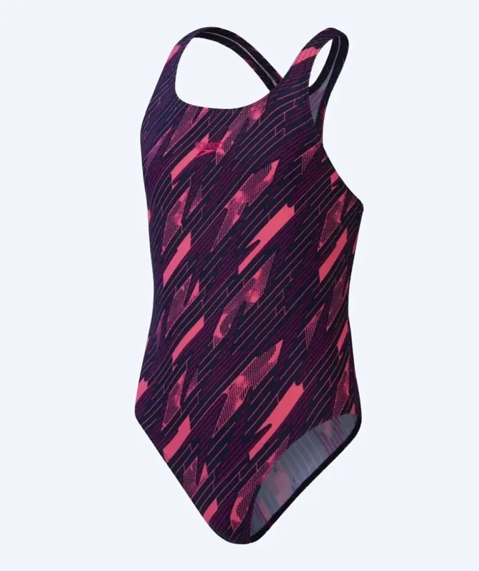Speedo Badeanzug für Mädchen - Hyperboom Allover Medalist - Dunkelblau/Rosa Heißes Angebot