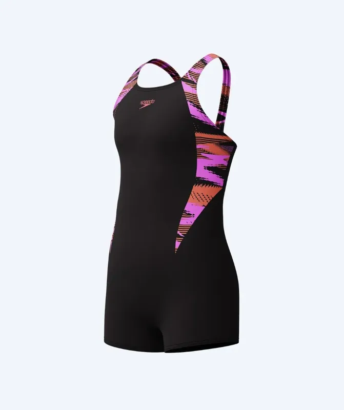 Speedo Badeanzug mit Bein für Mädchen - Hyperboom Splice - Schwarz/Rosa Geprüft