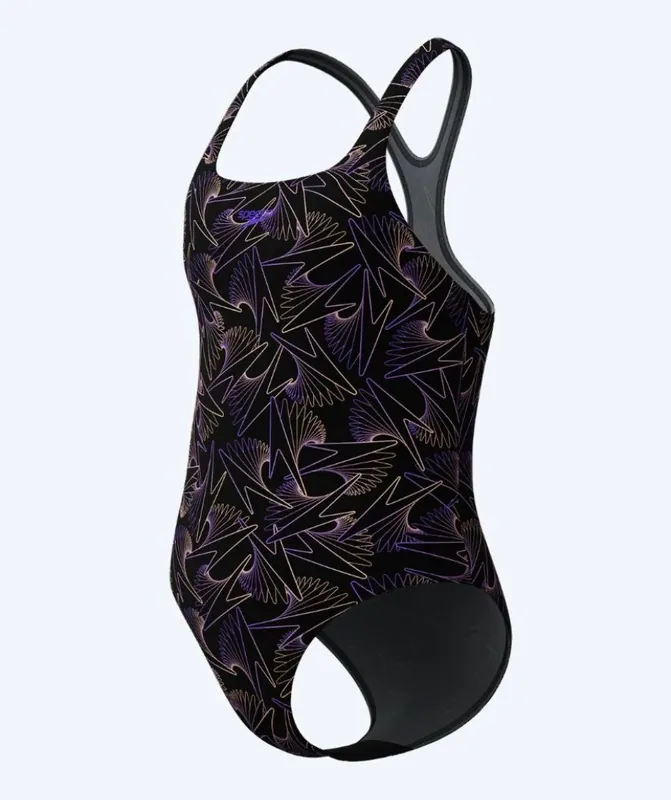 Speedo Badeanzug für Mädchen - Hyperboom Allover Medalist - Schwarz/Lila Neu Im Sortiment