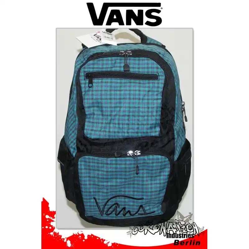 Billig Vans Doozie Enamel Blue Turquoise-Grau Karo Skateboard-Rucksack