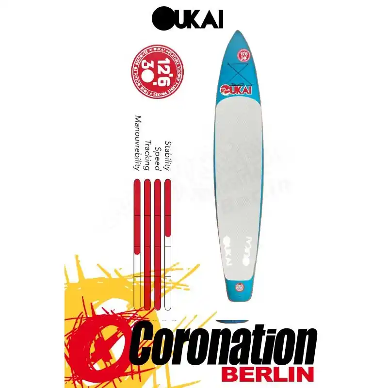 OUKAI inflatable SUP 12‘6 x 30" Touring Stand Up Paddle Board Blue Super-Preis
