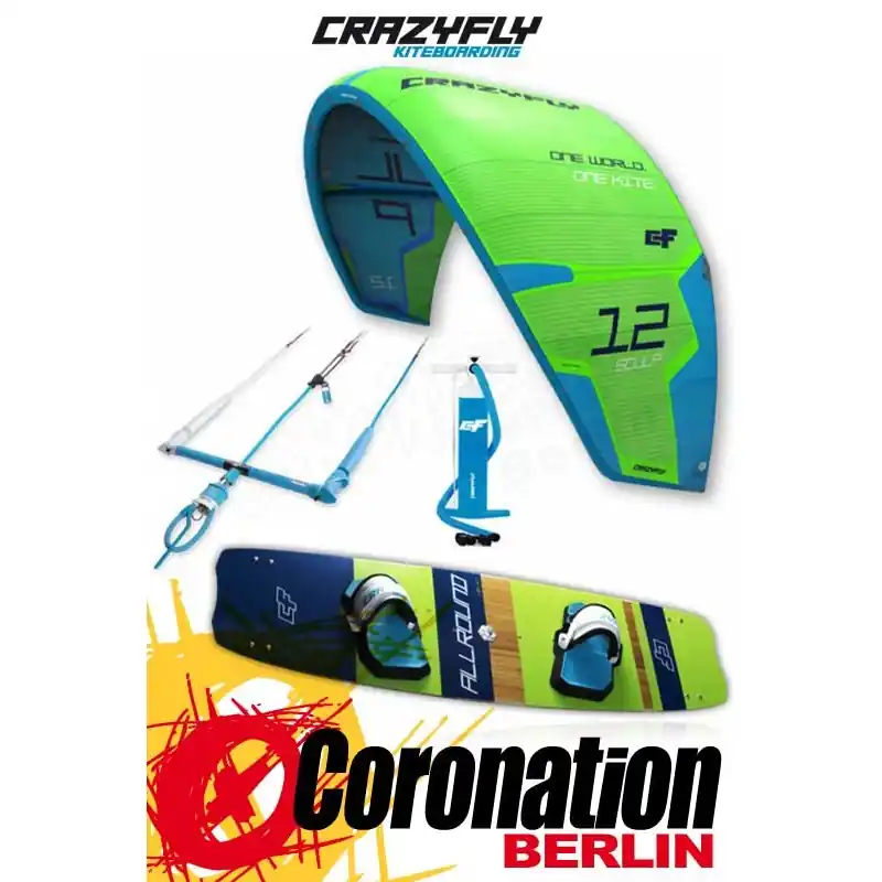 Bestpreis CrazyFly Sculp Green 14m² & Allround 2017 Kite + Board + Bar komplett Set
