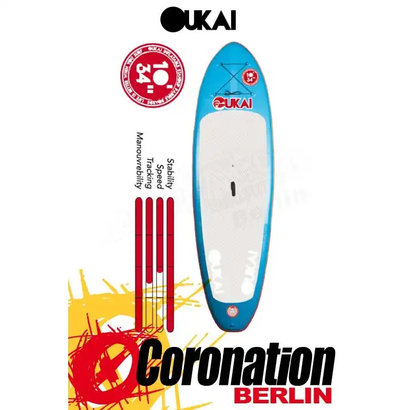 Jetzt Bestellen OUKAI inflatable SUP 10‘x34‘‘ Allround Stand Up Paddle Board Blue