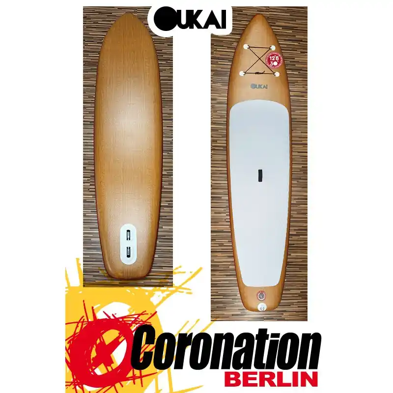 Garantierte Lieferung OUKAI inflatable SUP 12‘6 x 30" Touring Stand Up Paddle Board WOOD
