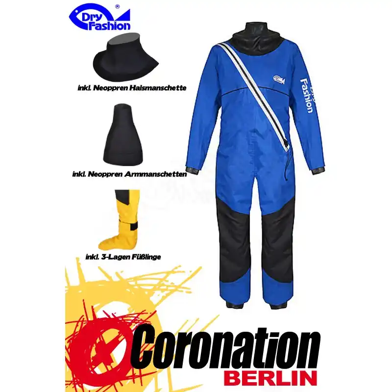 Geprüft Dry Fashion PROFI SAILING REGATTA Trockenanzug blau (inkl. Neo Manschetten und Füßlinge)